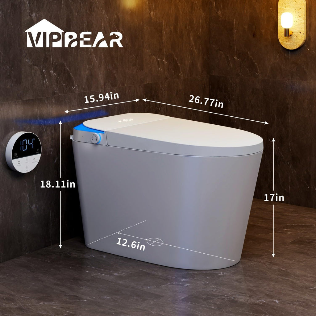 Smart Toilet with Powerful Flush, Auto Open/Close Lid, Foot Sensor,One Piece Toilet with Elongated Heated Seat,Foam Shield,Soft Close, Tankless Toilet with Fahrenheit Temp Display, Night Light.