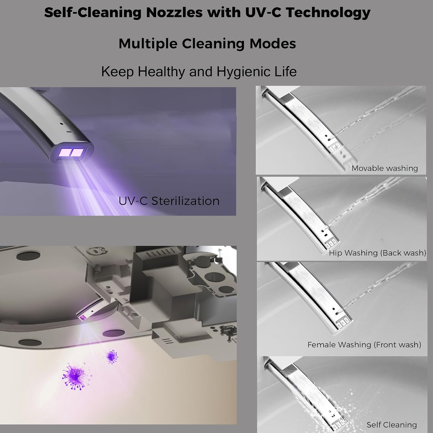 WinZo Luxury Smart Toilet with Elongated Heated Bidet Seat, Auto Flush, LED Display, Multiple Wash Modes with Starry Night Light Comfort ADA Height,(Matte Grey)