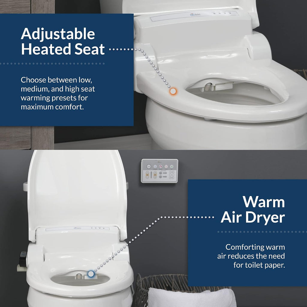 Bio Bidet Bliss BB1000 Electric Bidet Toilet Seat, Warm Water with Air Dryer, Heated Seat with Slow Close Lid, Remote Control, Elongated White