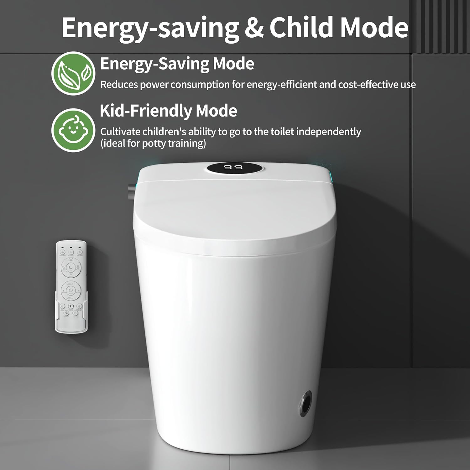 Tankless Smart Toilet with Integrated Bidet, One Piece Elongated Intelligent Toilet with Heated Seat & Child Mode, Foot Kick Flush, Multiple Wash Modes & Self-Cleaning Nozzle
