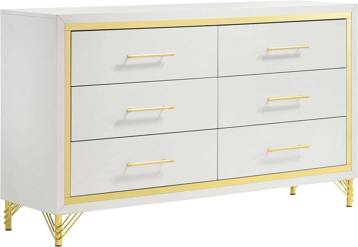 Coaster Home Furnishings - Lucia - 4-Piece Bedroom Set with Upholstered Bed and Gold Finish Trim Accent - Modern Classic - Bedroom - Beige & White - 224731Q-S4