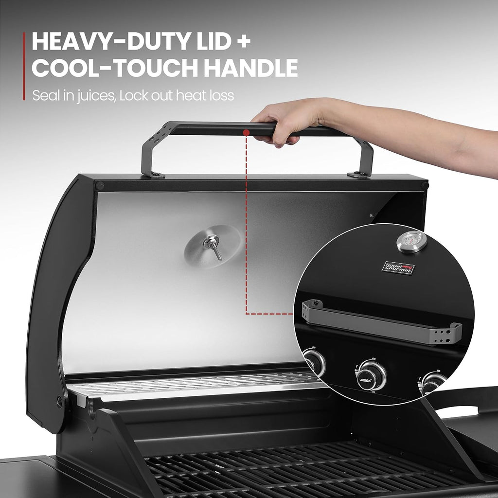ZH3004H Premium Gas Grill and Pizza Oven Combo with Side Burner, 59,000 BTU, 768 Square Inches of Grilling Area, Automatic Ignition, Perfect for Backyard, Patio and Outdoor Parties, Black