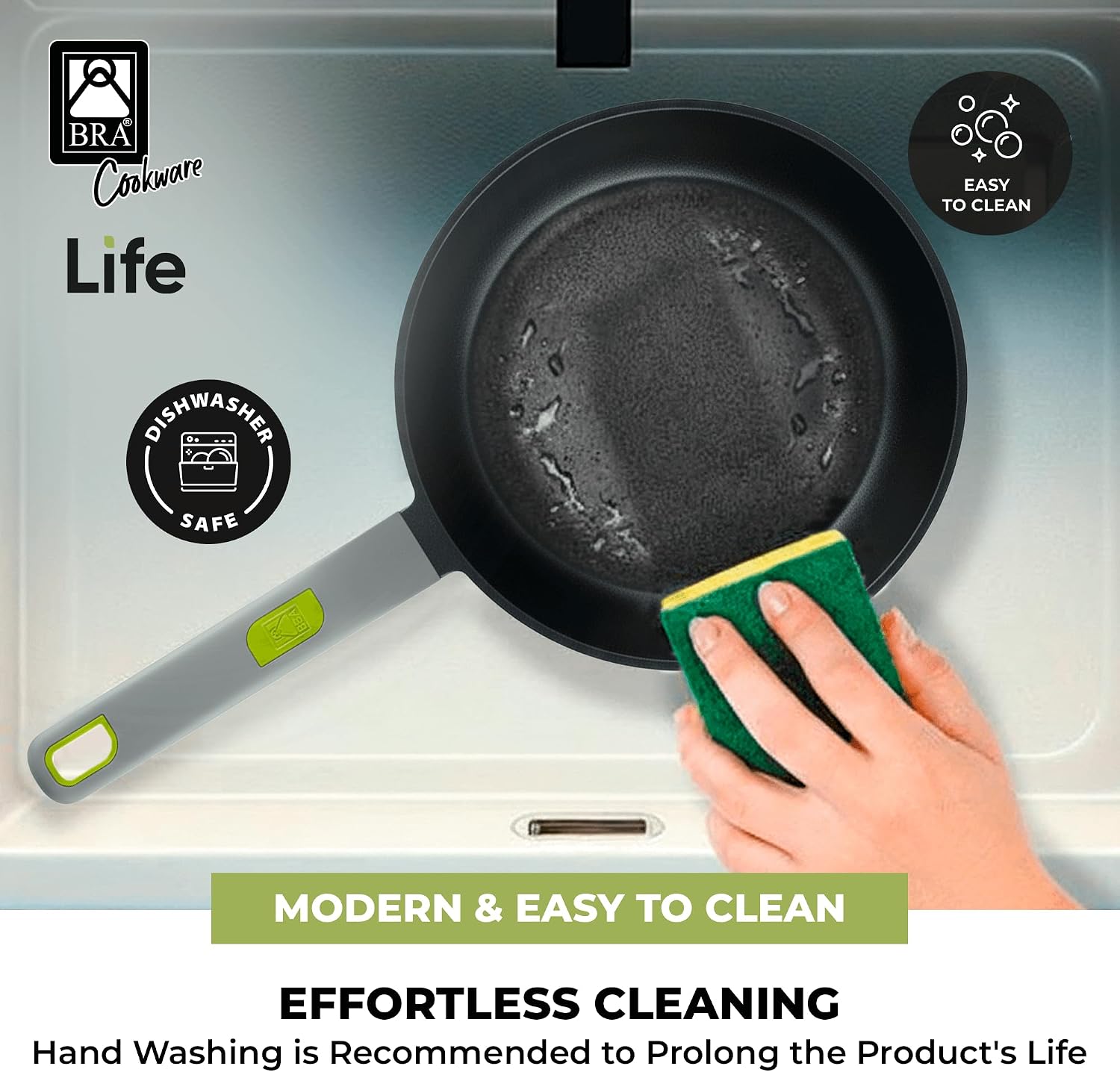 BRA COOKWARE Life 3 Ceramic Nonstick Frying Pan Set | 8+9.5+11 Inch Recycled Cast Aluminum Skillets | Ceramic Non-Stick Fry Pans | PFOA Free Searing Skillets | All Cooktops | Soft-Touch Handle