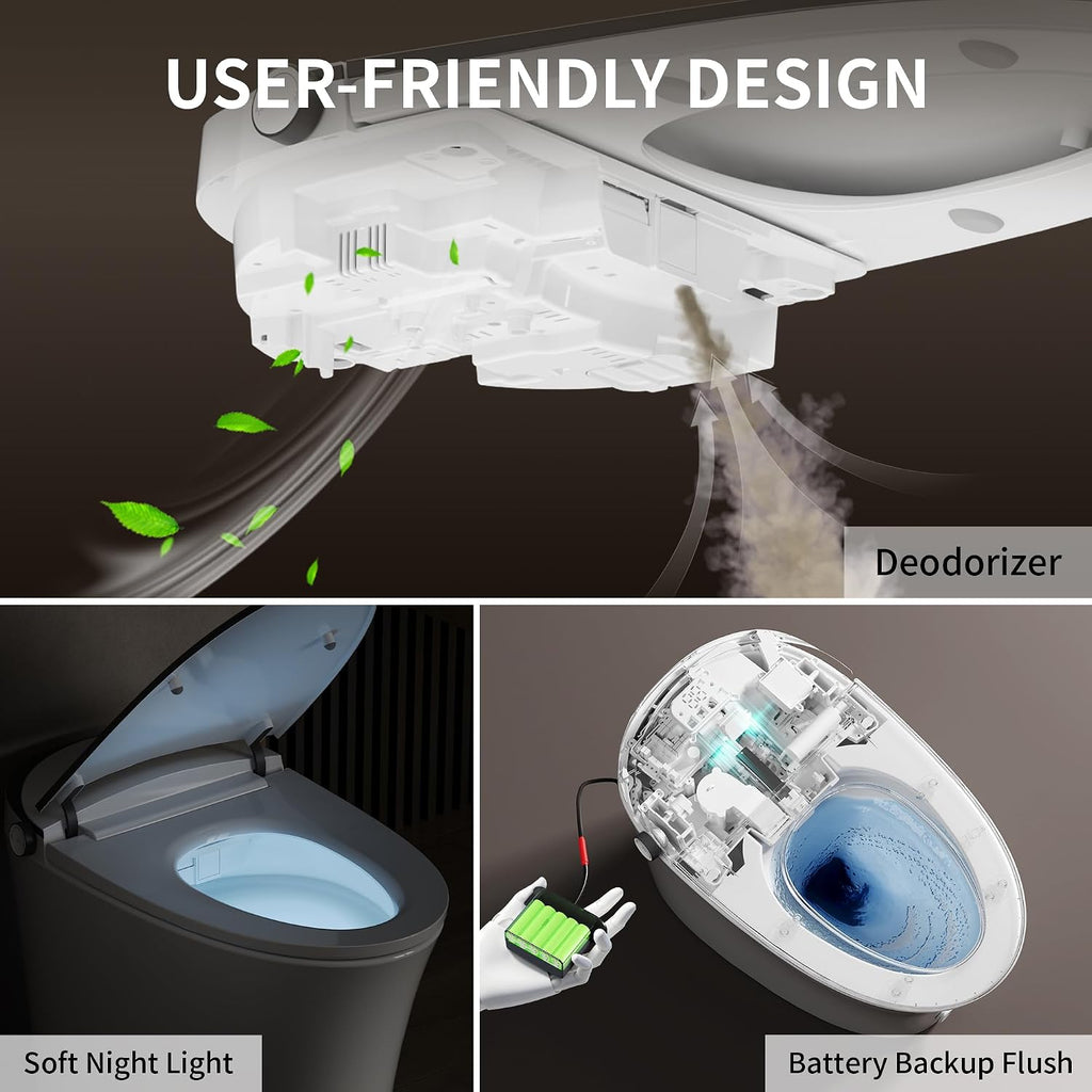 DeerValley Smart Toilet Auto Open & Close One Piece Tankless Toilet with Bidet Built in Auto Flush Warm Water Air Dryer Heated Seat Intelligent Water Filter for Modern Luxury Smart Home - DV-1S0019Pro