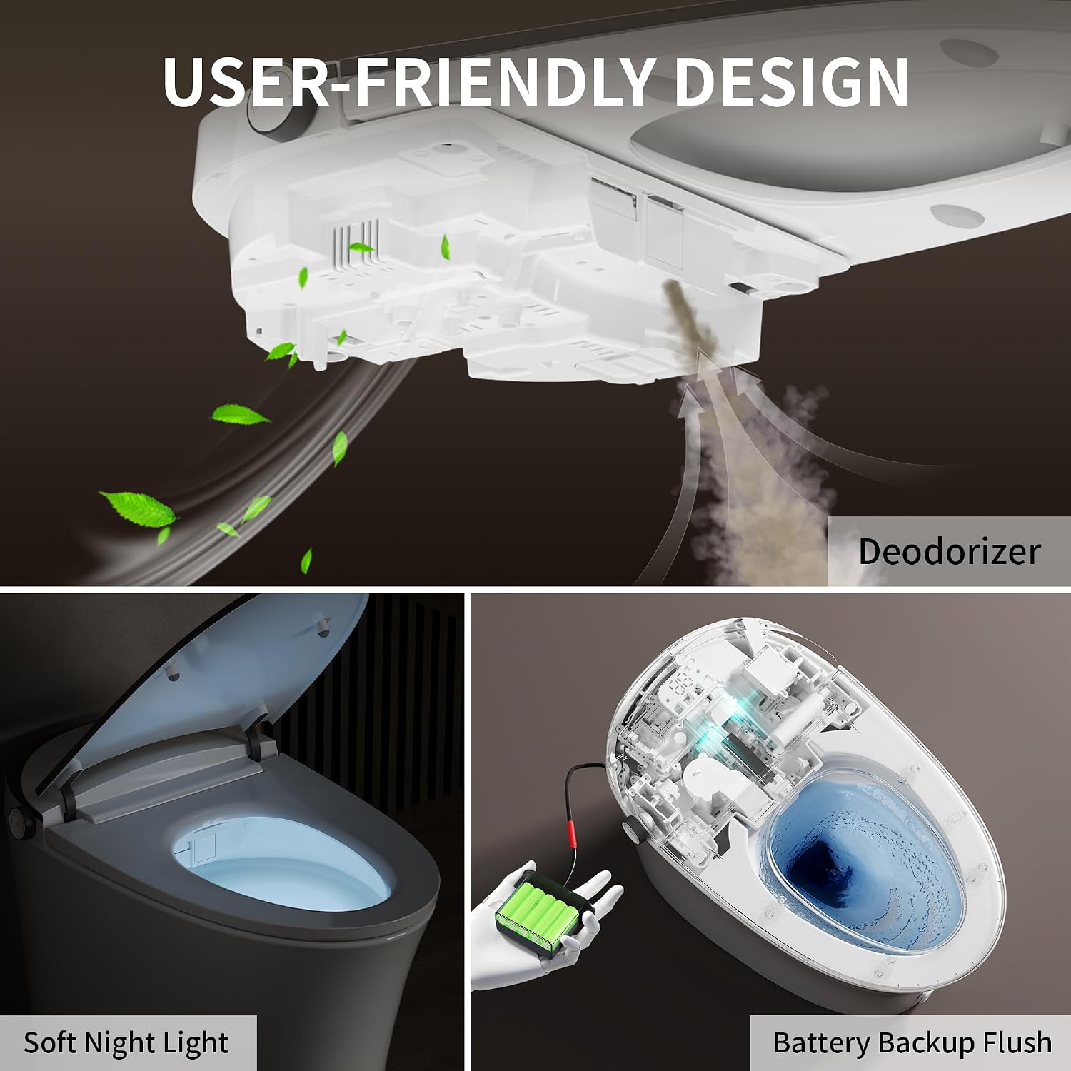 DeerValley Smart Toilet Auto Open & Close One Piece Tankless Toilet with Bidet Built in Auto Flush Warm Water Air Dryer Heated Seat Intelligent Water Filter for Modern Luxury Smart Home - DV-1S0019Pro