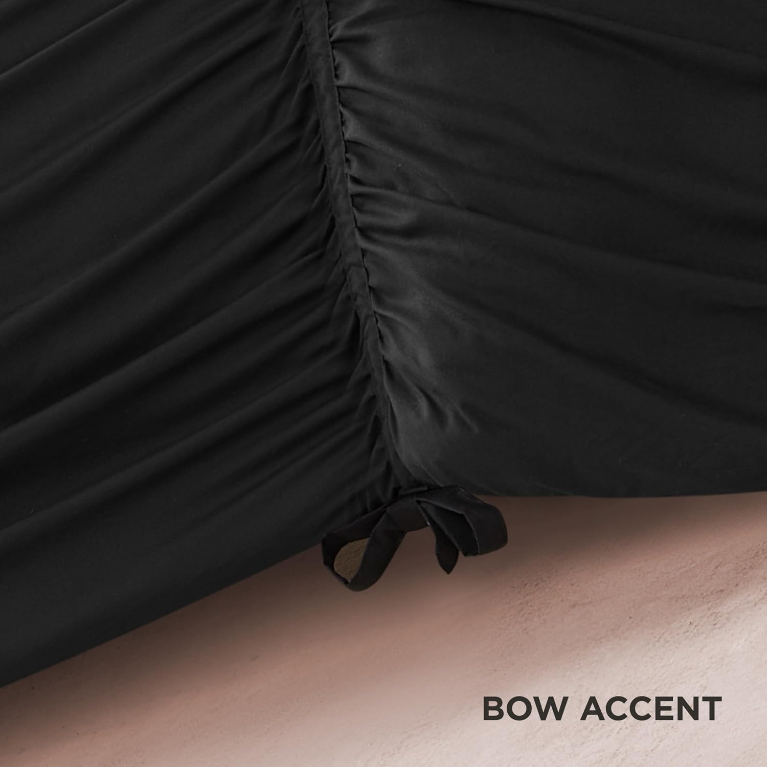 Juicy Couture Ribbon Ruched 2 Piece Twin/Twin XL Comforter Set, Black Bedding Ensemble