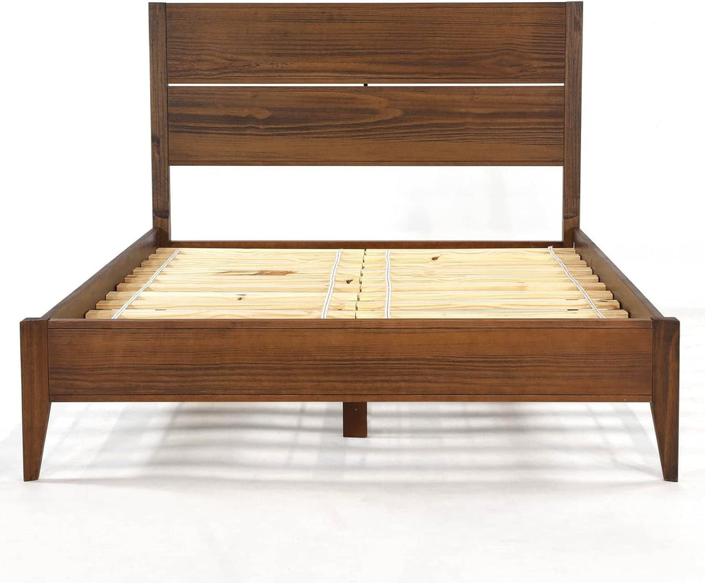 Grain Wood Furniture Mid Century Solid Wood Platform Bed, Queen Size, Brushed Walnut