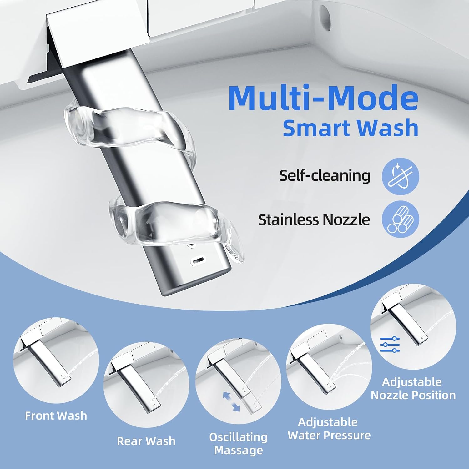 Electric Bidet Toilet Seat Elongated, Heated Bidet Seat with Instant Warm Water, Warm Air Dryer, Self-Cleaning Stainless Steel Nozzle, Heated Seat, Night Light, Remote Control, Soft Close