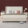 VanAcc King Size Platform Bed Frame, 50.8' Corduroy Upholstered Bed with Vertical Channel Tufted Headboard/Wooden Slats/Wingback/No Box Spring Required/Beige