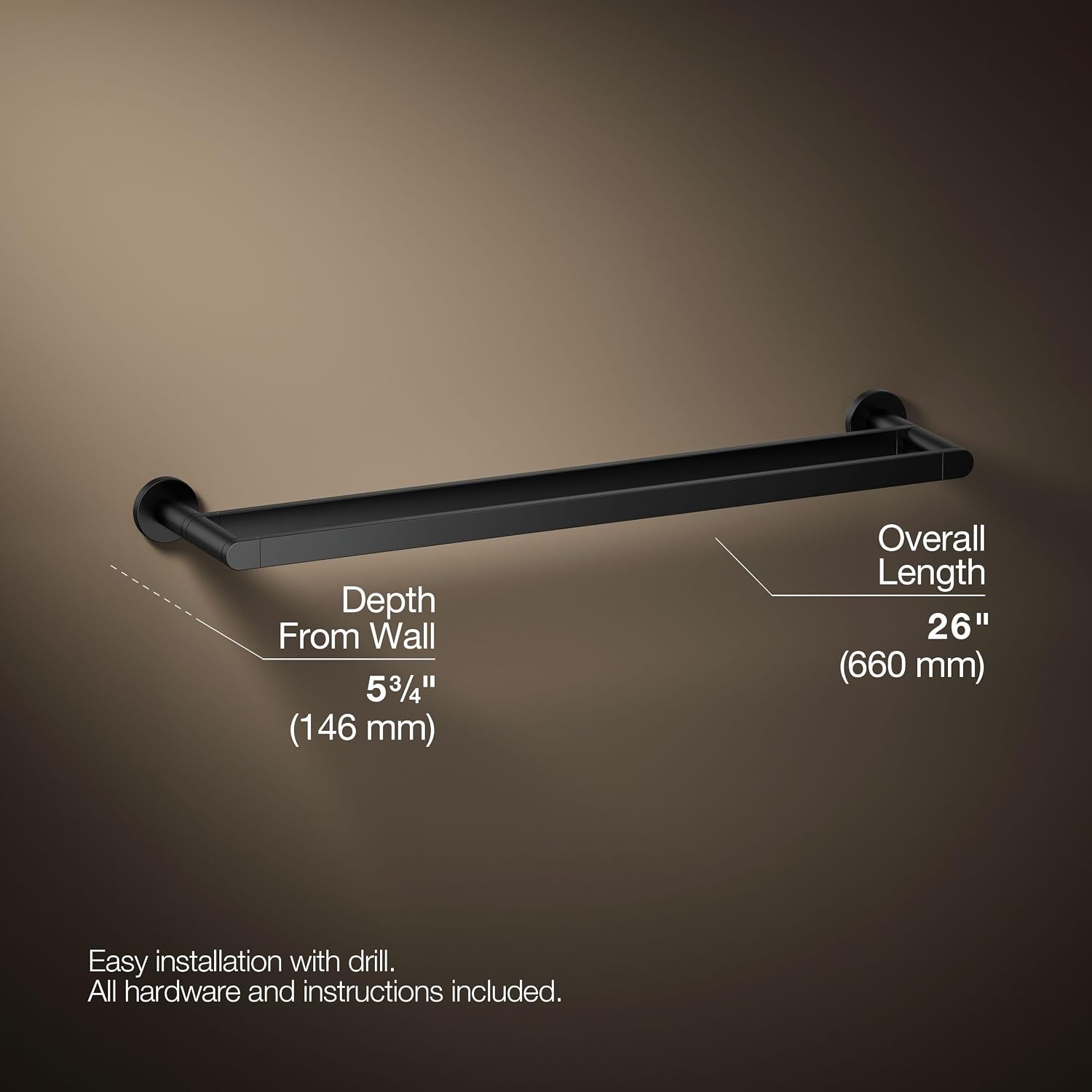 Kohler 73144-BL Composed® 24' Double Towel bar, Matte Black