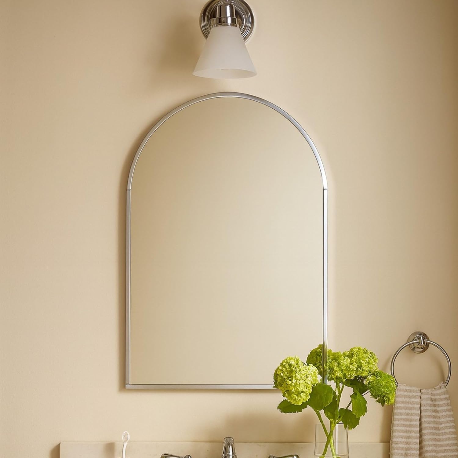 TEHOME 24 x 36'' Chrome Arch Bathroom Medicine Cabinet with Mirror Recessed and Surface Mounted Chrome Medicine Cabinet Mirror