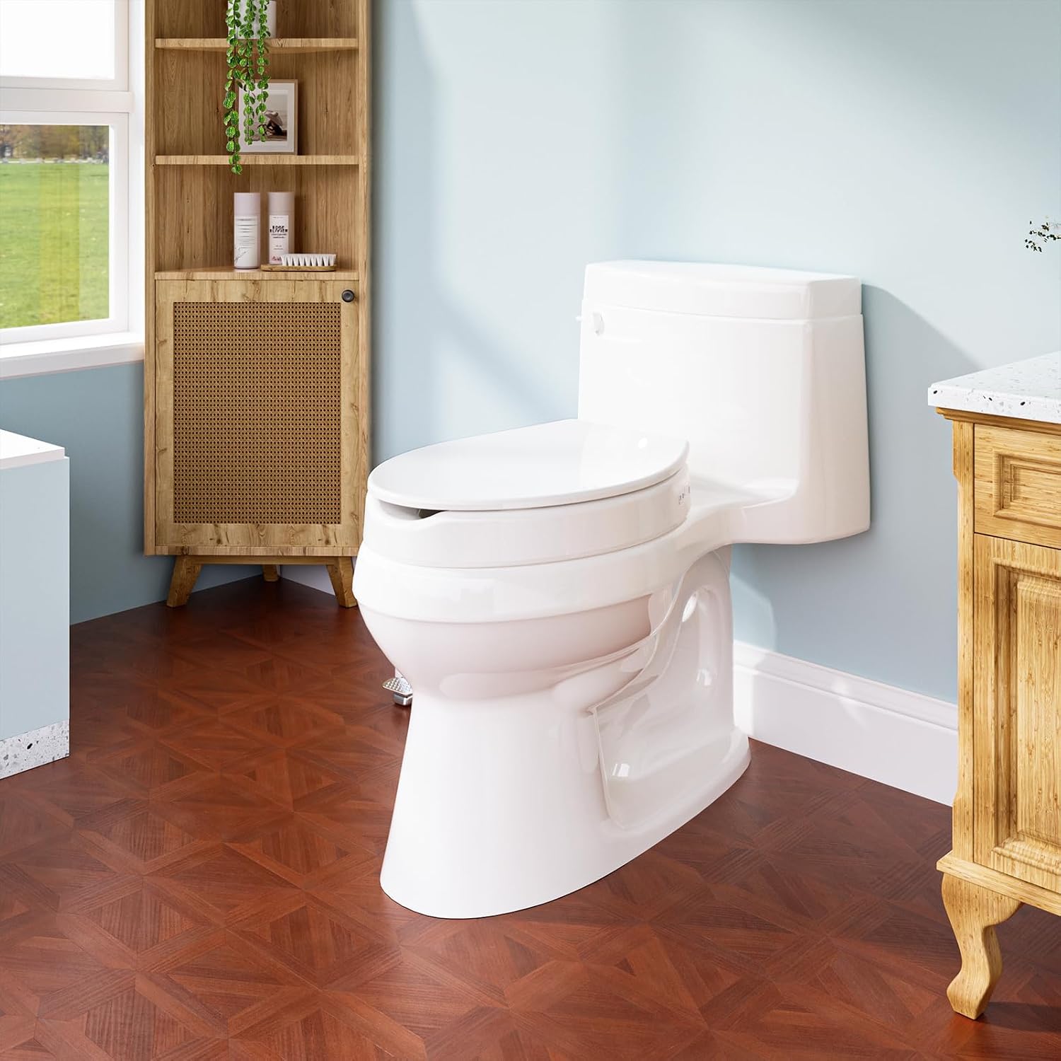 Clirass 3' Raised Toilet Seat with Bidet - Non-Electric Bidet with Dual Nozzles - Elevated Toilet Risers for Seniors & Limited Mobility - Easy Install & Clean (Elongated)