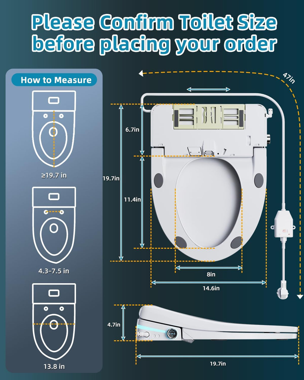 Sanyipace Bidet Toilet Seat, Elongated Electric Smart Heated Toilet Seat with Warm Water & Dryer, Self-Clean Nozzle, Night Light, Soft-Close Automatic Lid, Aromatherapy Function (Black LED)