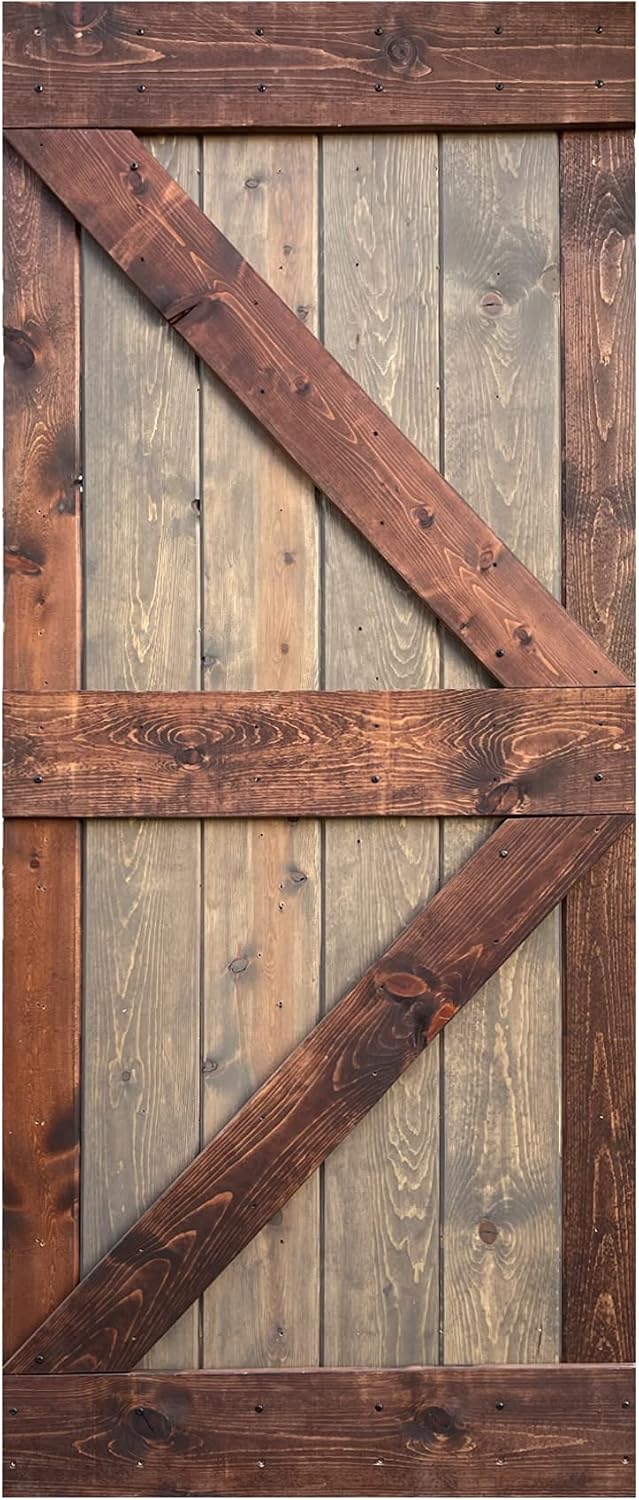 K Series 38in x 84in Brown/Walnut Finished DIY Solid Wood Interior Sliding Barn Door Slab (Hardware Kit NOT Included) - Assembly Needed