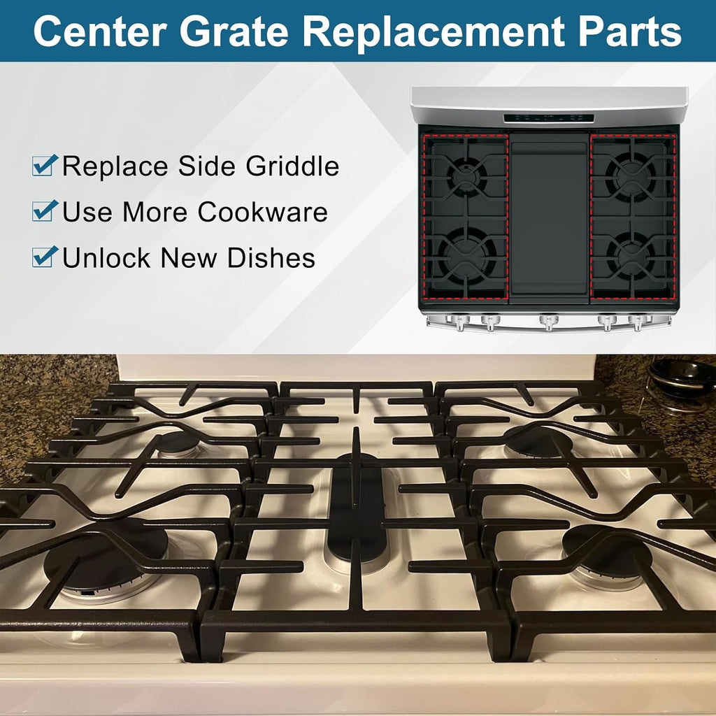 Criditpid WB31X27151 Side Grate & WB31X27150 Center Grate Kit Replacement Parts for GE Stoves, General Electric Gas Range Burner Grate for JGBS66REKSS JGB735SPSS JGBS86SPSS, 2+1 Pack.