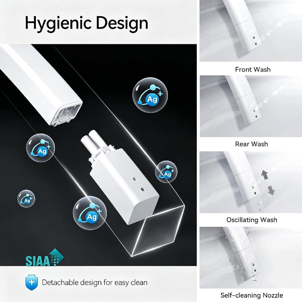 R&T V303 Electric Bidet Seat, Auto-Open Elongated Toilet Seat, Instant Warm Water, Adjustable Heated Seat, Air Dryer, Night Light, Remote Control, Bidet Attachment for Toilet