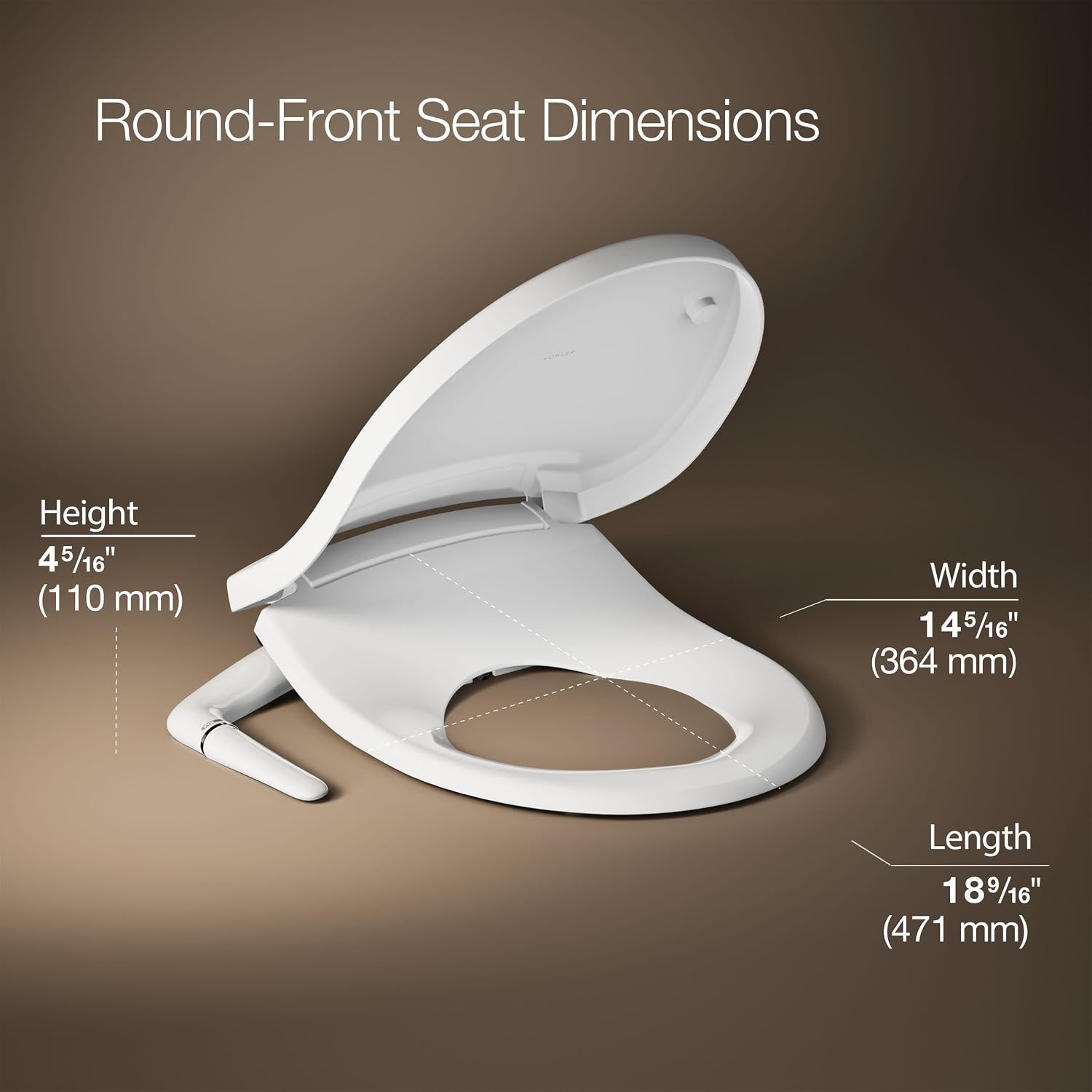 Kohler PureWash M250 Manual Round Bidet Toilet Seat, White, Quiet-Close Lid Prevents Slamming, Easy Installation with Quick-Release Hinges, Adjustable Spray Position & Pressure