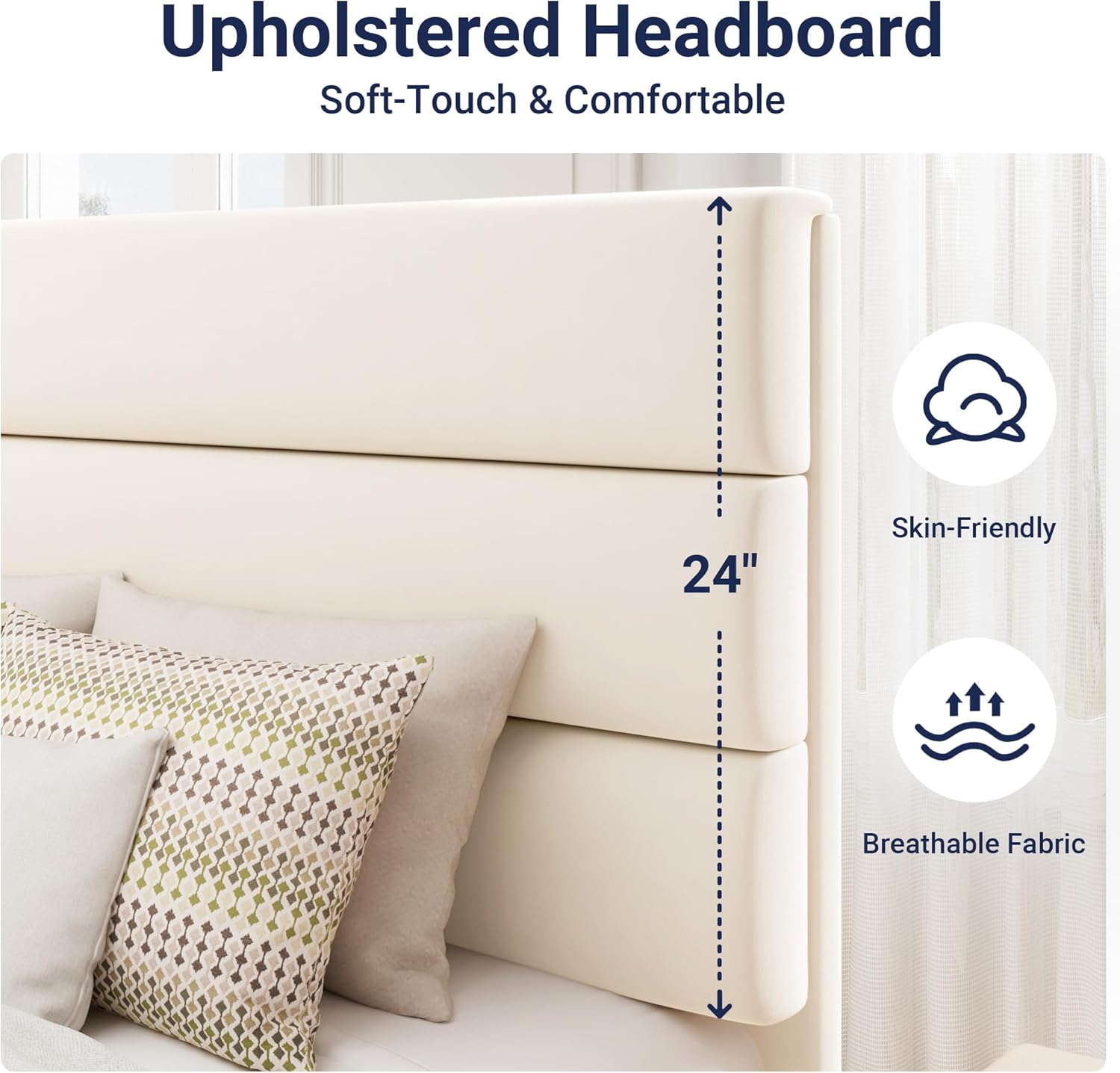 Allewie Full Size Platform Bed Frame with Velvet Upholstered Headboard and Wooden Slats Support, Fully Upholstered Mattress Foundation/No Box Spring Needed/Easy Assembly, Cream