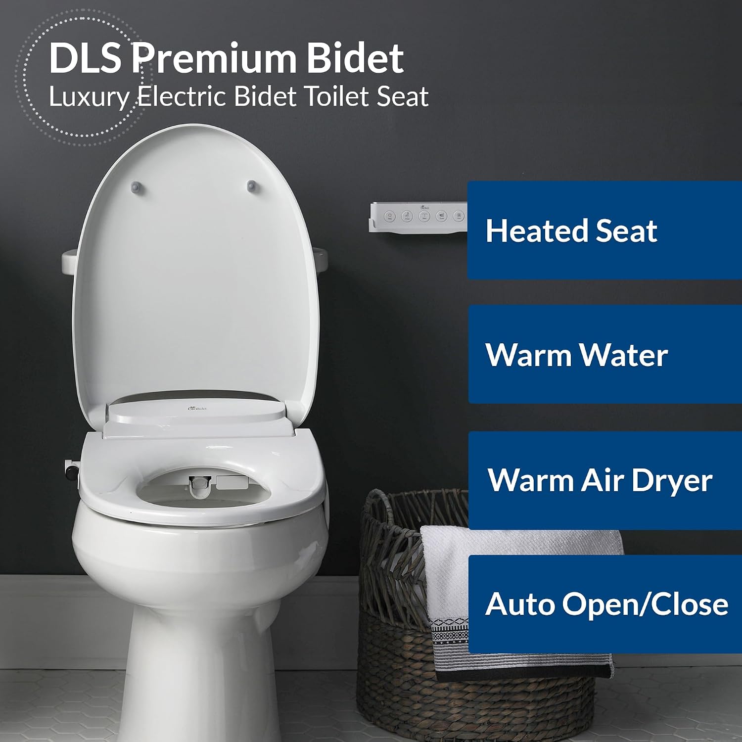 Bio Bidet DLS Premium Heated Bidet Seat, Warm Water & Air Dryer, Auto Open and Slow Close Lid, Elongated