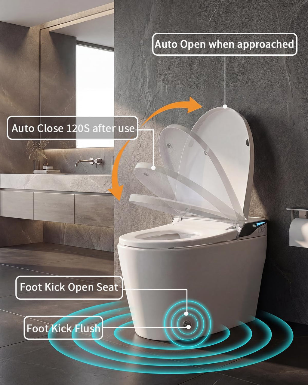 TOTTE Premium Smart Toilet with Bidet Built-in, 1000g MaP Flush Score, Foam Shield, ADA Comfort Height Heated Seat, Automatic Lid, Warm Air Dryer & Instant Warm Water, Tankless Toilet