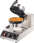 VEVOR Commercial Waffle Maker, 1 Piece per Batch, 1300W Round Waffle Iron, Non-Stick Waffle Baker Machine with 122-572℉ / 50-300℃ Temp Range Teflon-Coated Baking Pans Stainless Steel Body, 110V