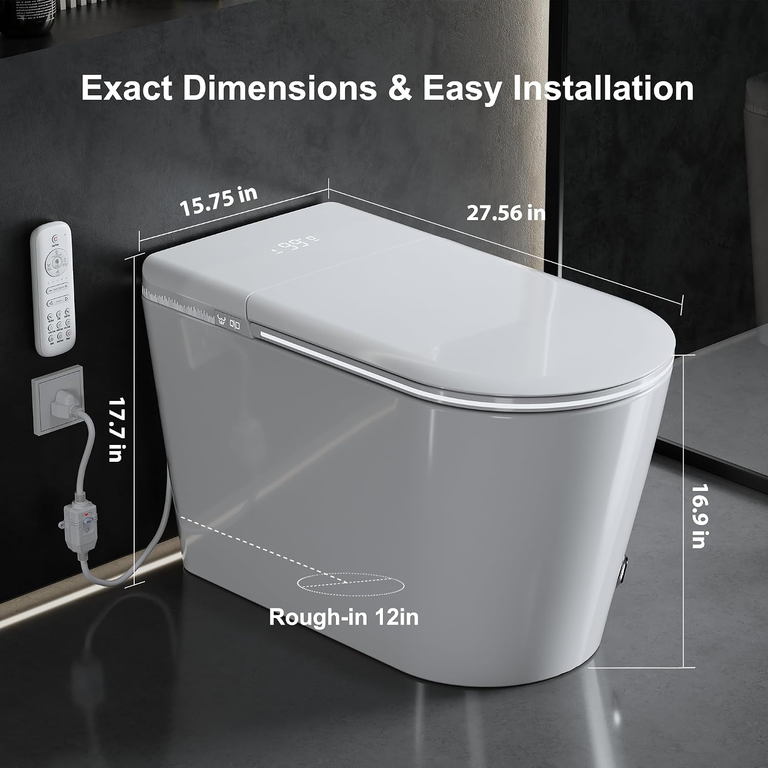 Luxury Smart Toilet with Heated Seat & Instant Warm Water with Remote Control Bidet,Hidden Foam Shield,Air Purification,One Piece Tankless Toilet with ADA Comfort Height,LED Display