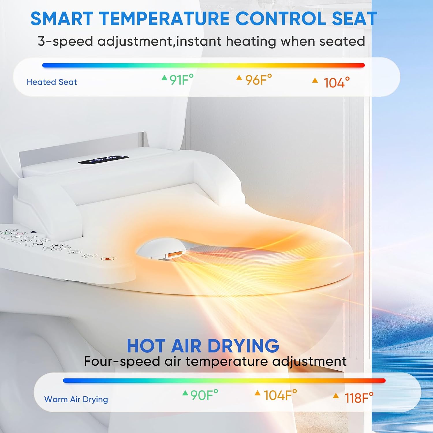 Electric Bidet Toilet Seat with Heated Seat, Warm Air Dryer, Endless Warm Water, Oscillating and Pulsating Spray Wash, Stainless Steel Self-Clean Nozzle, Sense Seat (Elongated)
