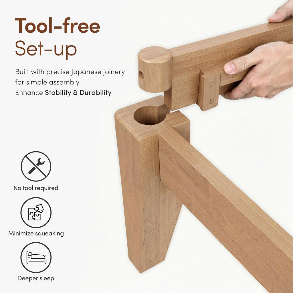Thor Premium Solid Wood Bed Frame Full, Japanese Joinery Bed Frame with Wood Slat Support, Platform Bed, No Box Spring Needed, Easy Assembly, Minimalist & Modern Style (Light Oak)