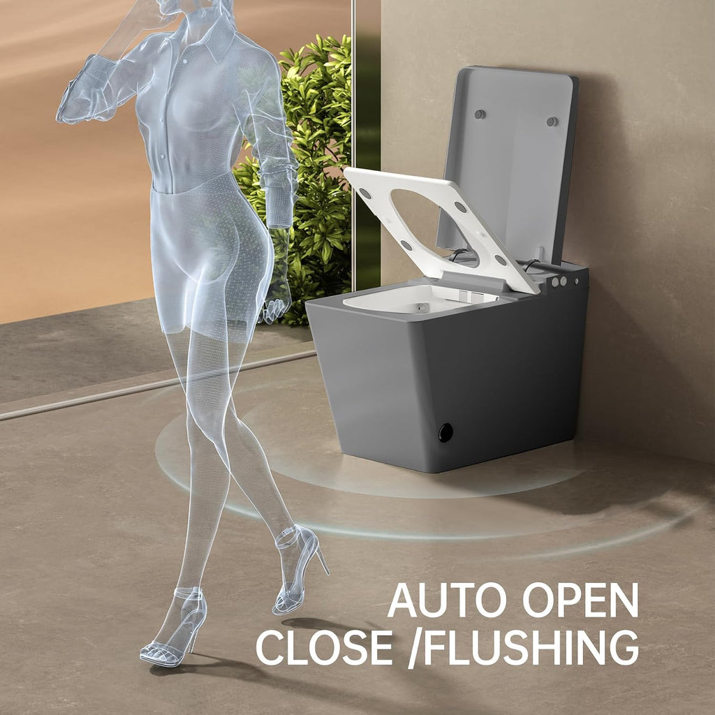 WinZo Square Smart Toilet with Tank Built-in,Square With Auto Flush, Rectangle Heated Bidet & Drying, Night Light Convenient For Seniors, Luxury Bathroom Or Low Water Pressure Space (Matt Grey)