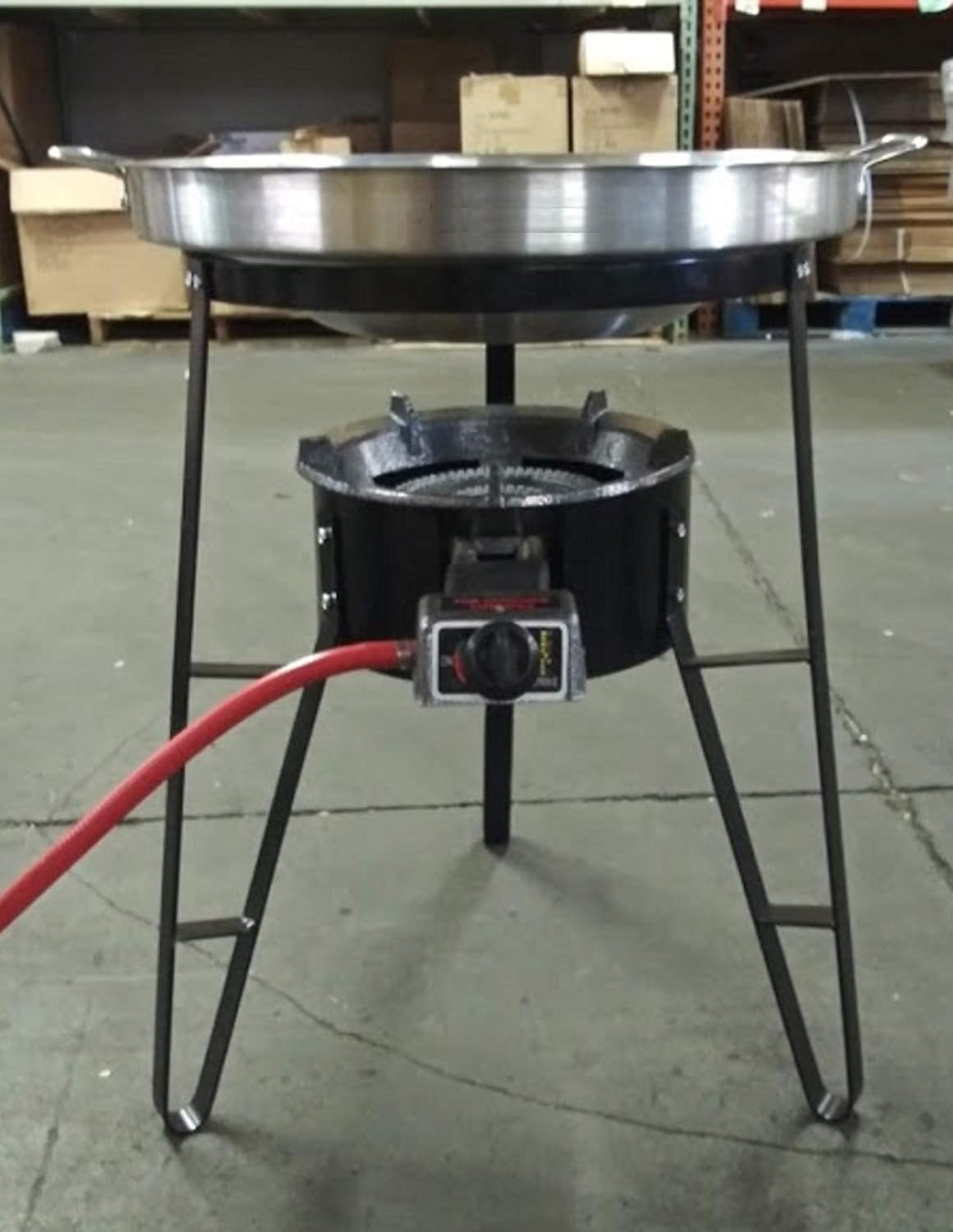 22 Inch Large Mexican Style Concave Comal Griddle Outdoor Cooking Disc Wok Stainless Steel Set Propane Gas Burner Stove and Heavy Duty Metal Stand Tacos Grilling or Stir Fry