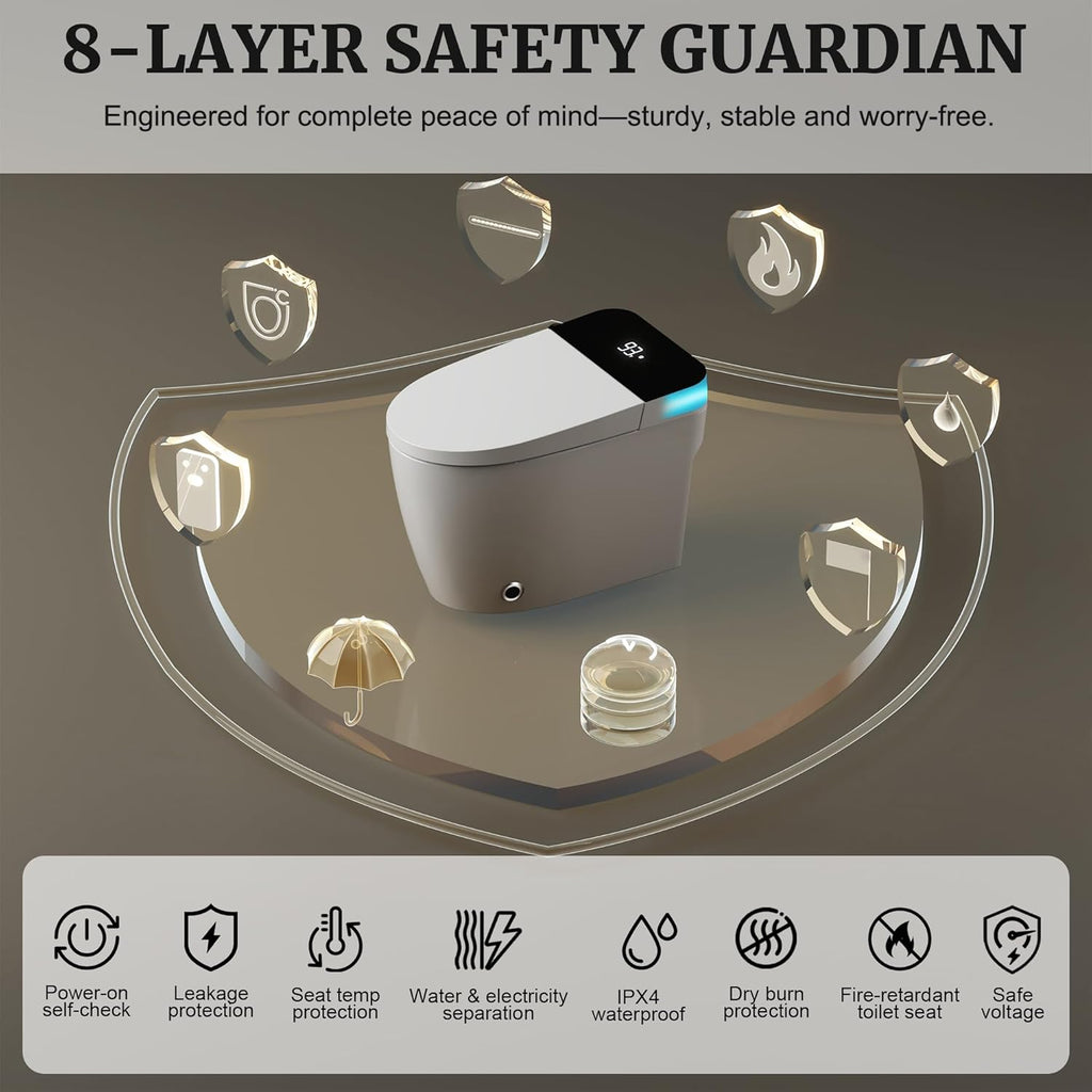 Smart Toilet with Heated Seat & Auto Flush, Electric Tankless Toilets for Bathroom Modern One Piece Toilet with Manual Soft-Close Seat & Lid, Night Light, Water-Saving Siphon Dual Flush