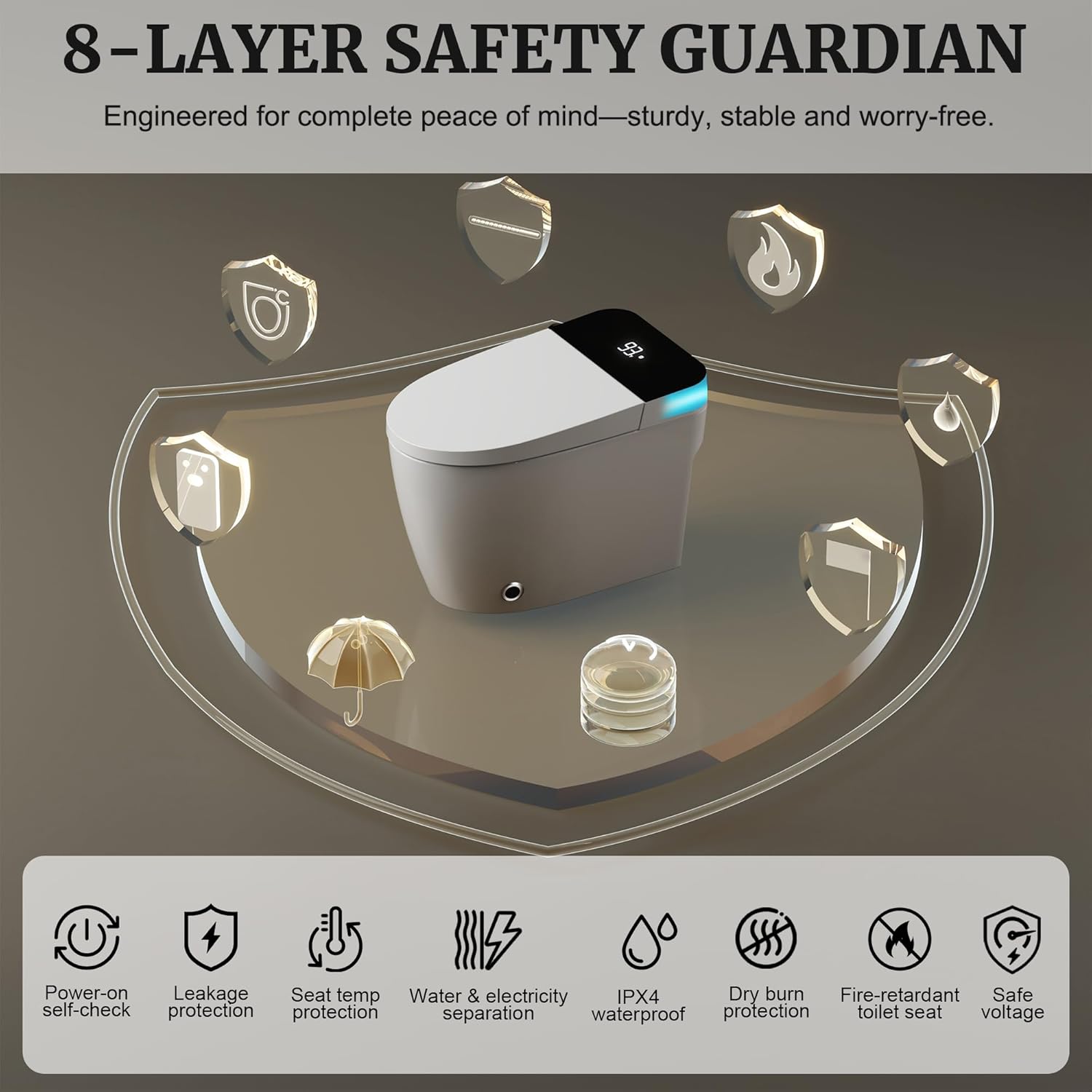 Smart Toilet with Heated Seat & Auto Flush, Electric Tankless Toilets for Bathroom Modern One Piece Toilet with Manual Soft-Close Seat & Lid, Night Light, Water-Saving Siphon Dual Flush