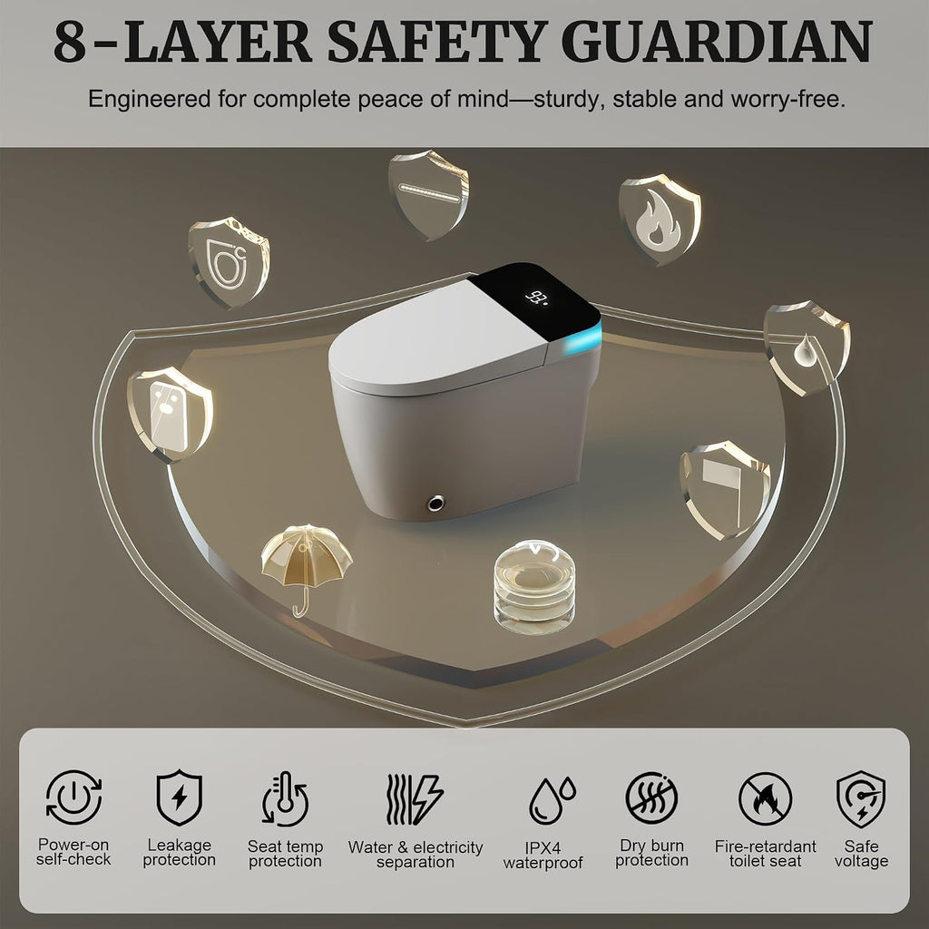 Smart Toilet with Elongated Heated Seat, Dual Auto Flush, Manual Soft-Close Seat & Lid, Night Light, Tankless Electric Toilets for Bathroom with Siphon Dual Flush 0.8/1 GPF, MAP 1000g