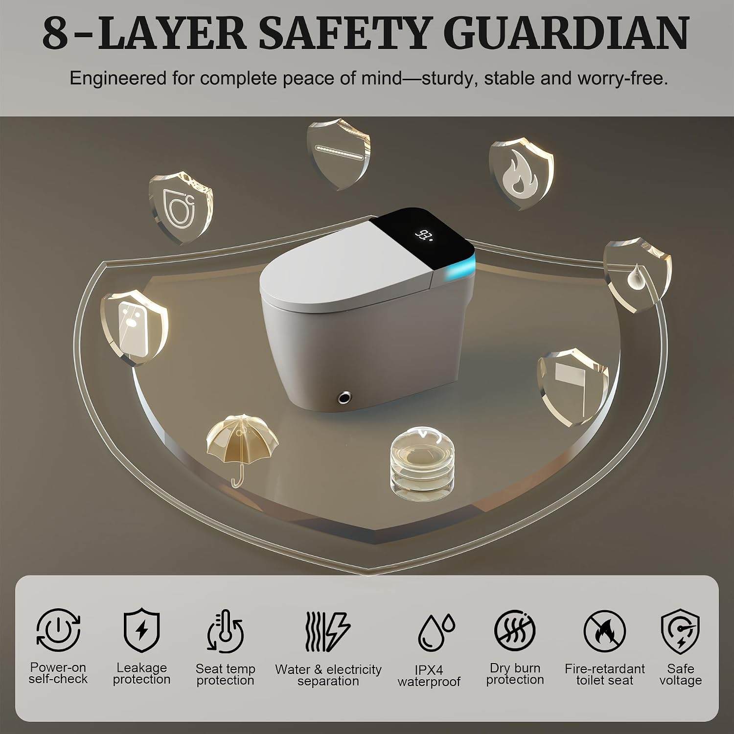 Smart Toilet with Elongated Heated Seat, Dual Auto Flush, Manual Soft-Close Seat & Lid, Night Light, Tankless Electric Toilets for Bathroom with Siphon Dual Flush 0.8/1 GPF, MAP 1000g
