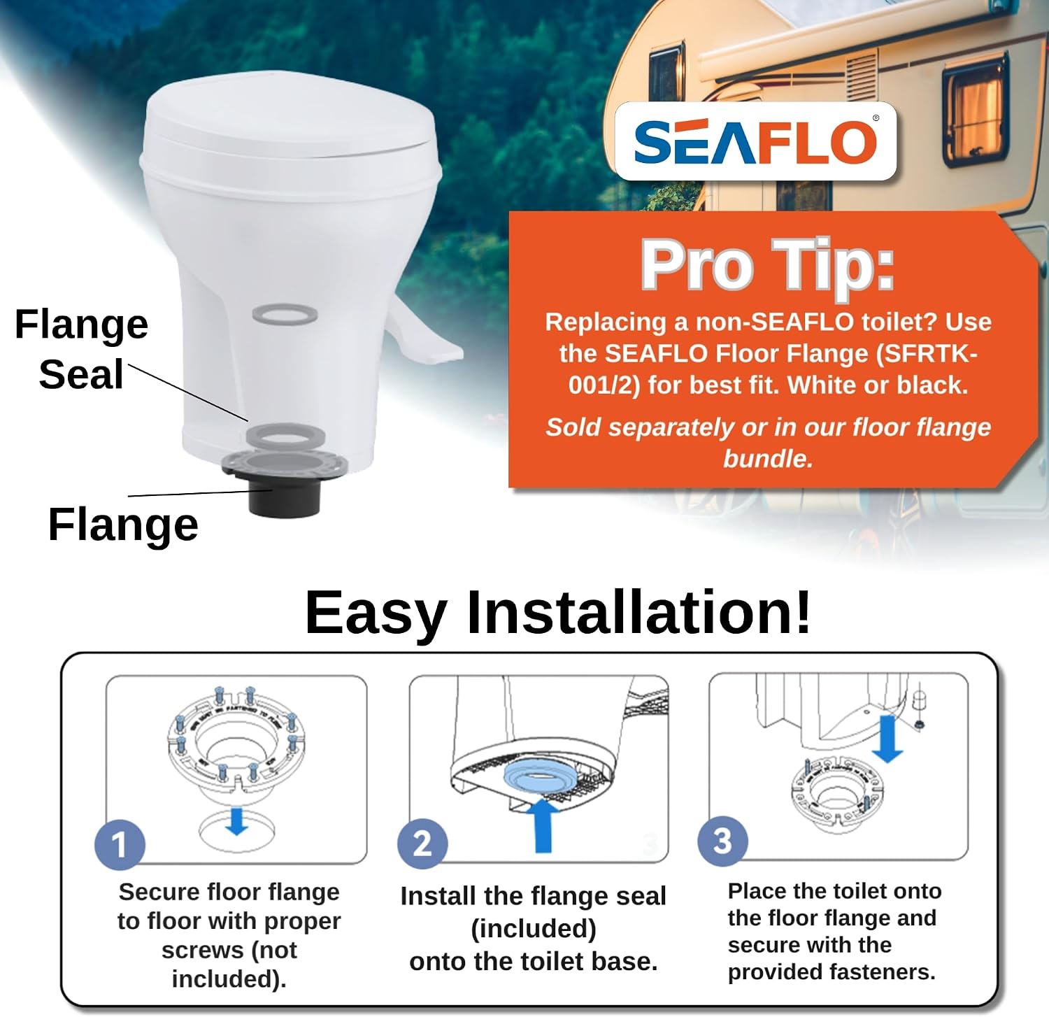 SEAFLO RV Toilet with Sprayer Attachment - White, 18.4' Residential Height, Gravity Flush Foot Pedal Camper Toilet Soft Close Seat Elongated Bowl Motorhome, 4-Year Warranty, SFRTPH-01-02