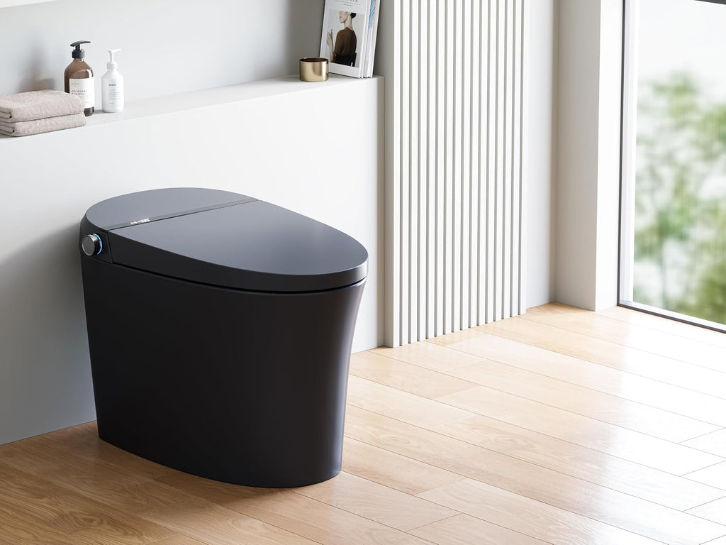 HOROW Black Smart Toilet with Pump and Bidet Built In, Bidet Toilet with Auto Dual Flush and Auto Open/Close Lid, Smart Toilet with Heated Seat, Warm Dryer, Night Light, and Digital Display