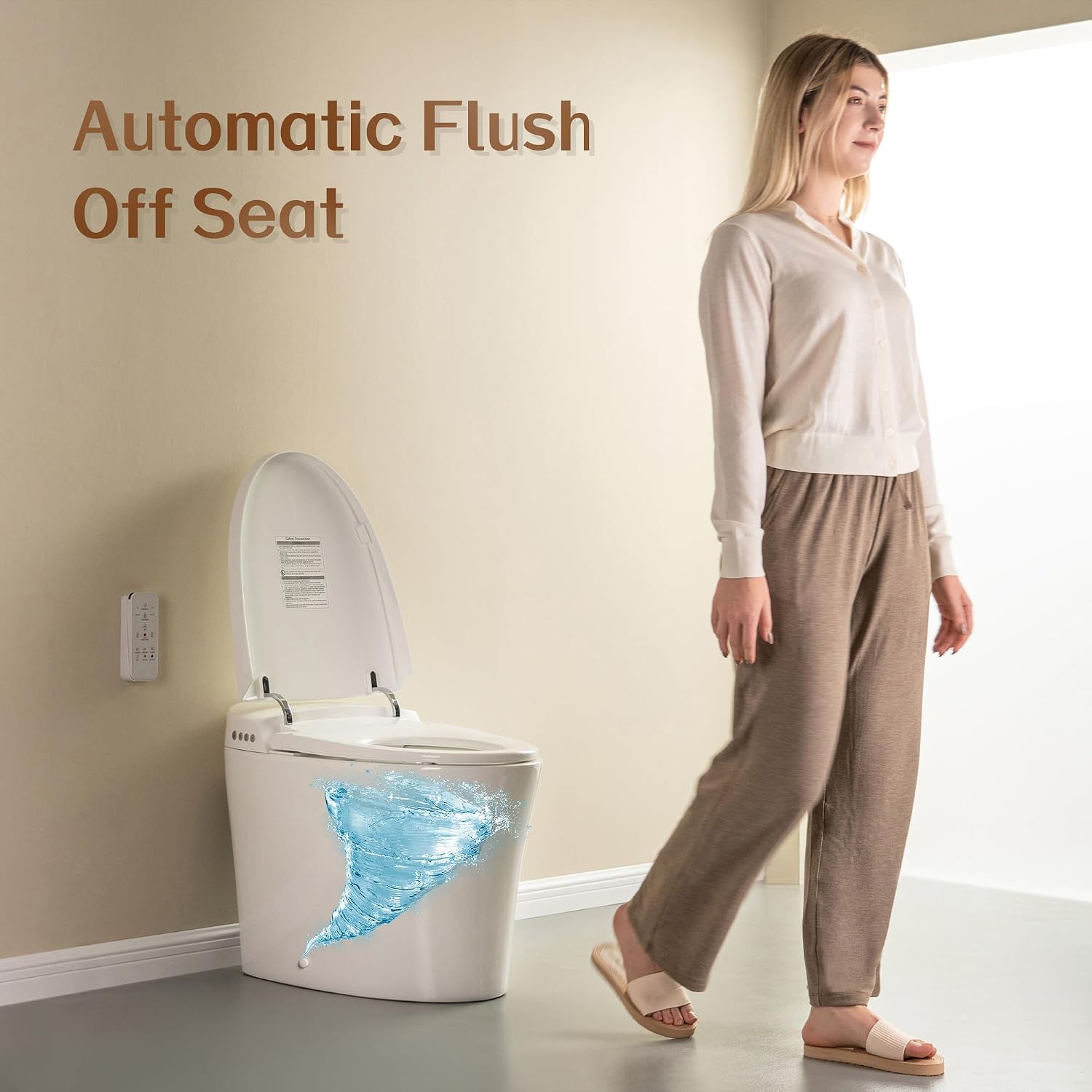 WOODBRIDGE B0970S One Piece Elongated Smart Tankless Bidet Toilet, ADA Height, Auto Flush, Foot Sensor Operation, Heated Seat with Integrated Multi Function Remote Control in White