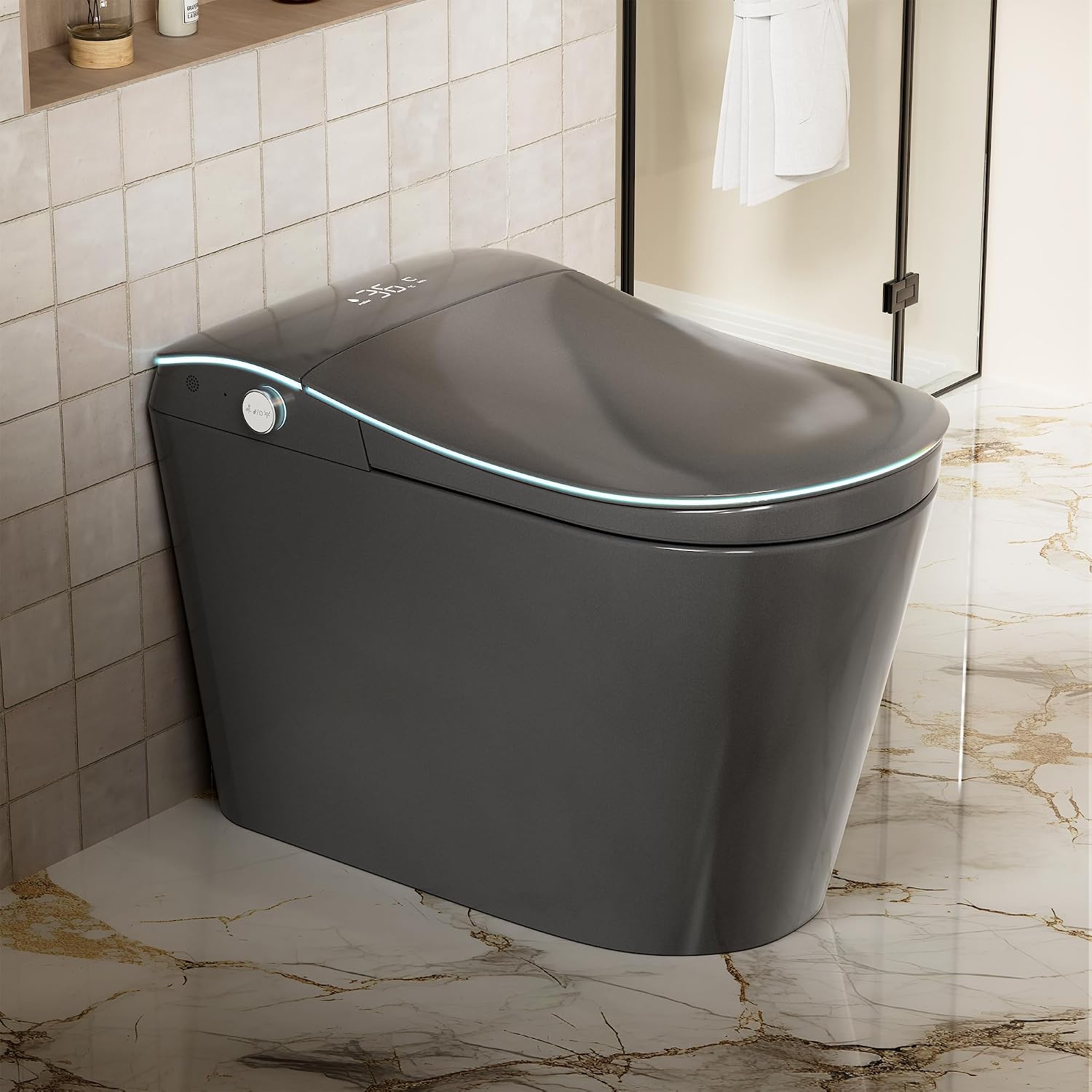 WinZo Smart toilet with bidet built in, Heated Seat,Female Cleaning, Warm Water & Dry Function, Modern Tankless Toilets, ADA Comfort Height Toilet, LED Display, Foot Sensor, 1.28GPF, 1000g MAP Flush