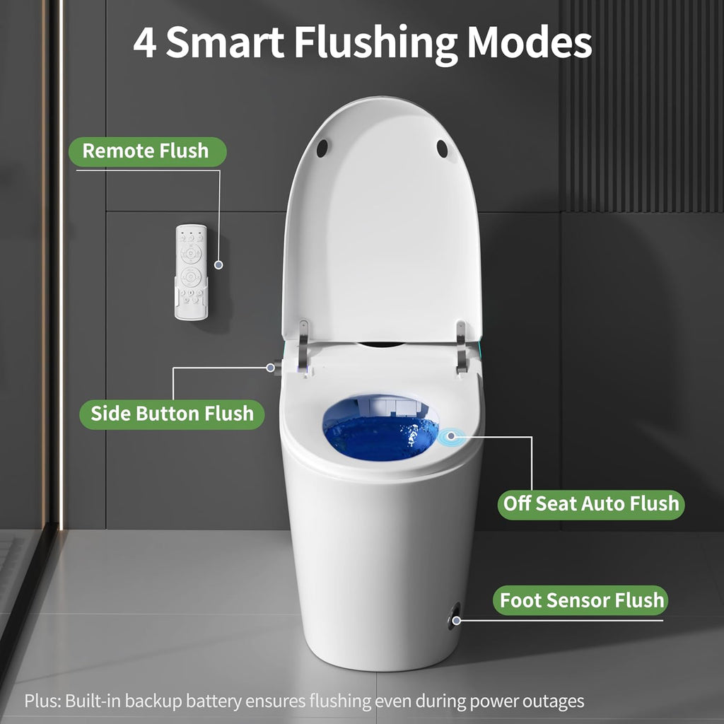 Tankless Smart Toilet with Integrated Bidet, One Piece Elongated Intelligent Toilet with Heated Seat & Child Mode, Foot Kick Flush, Multiple Wash Modes & Self-Cleaning Nozzle