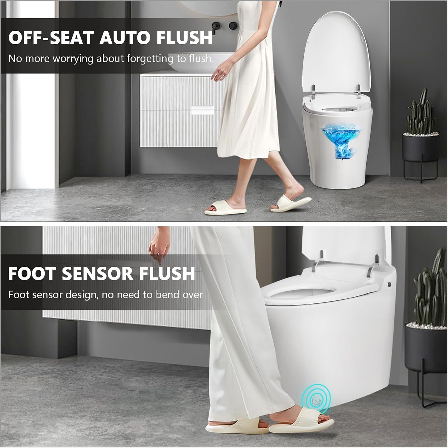 Smart Toilet, Tankless Bidet Toilet With Heated Bidet Seat, Foot Sensor, Dual Auto Flush, Manual Open & Close, Light, Remote Control, Modern Elongated Toilet for Bathroom