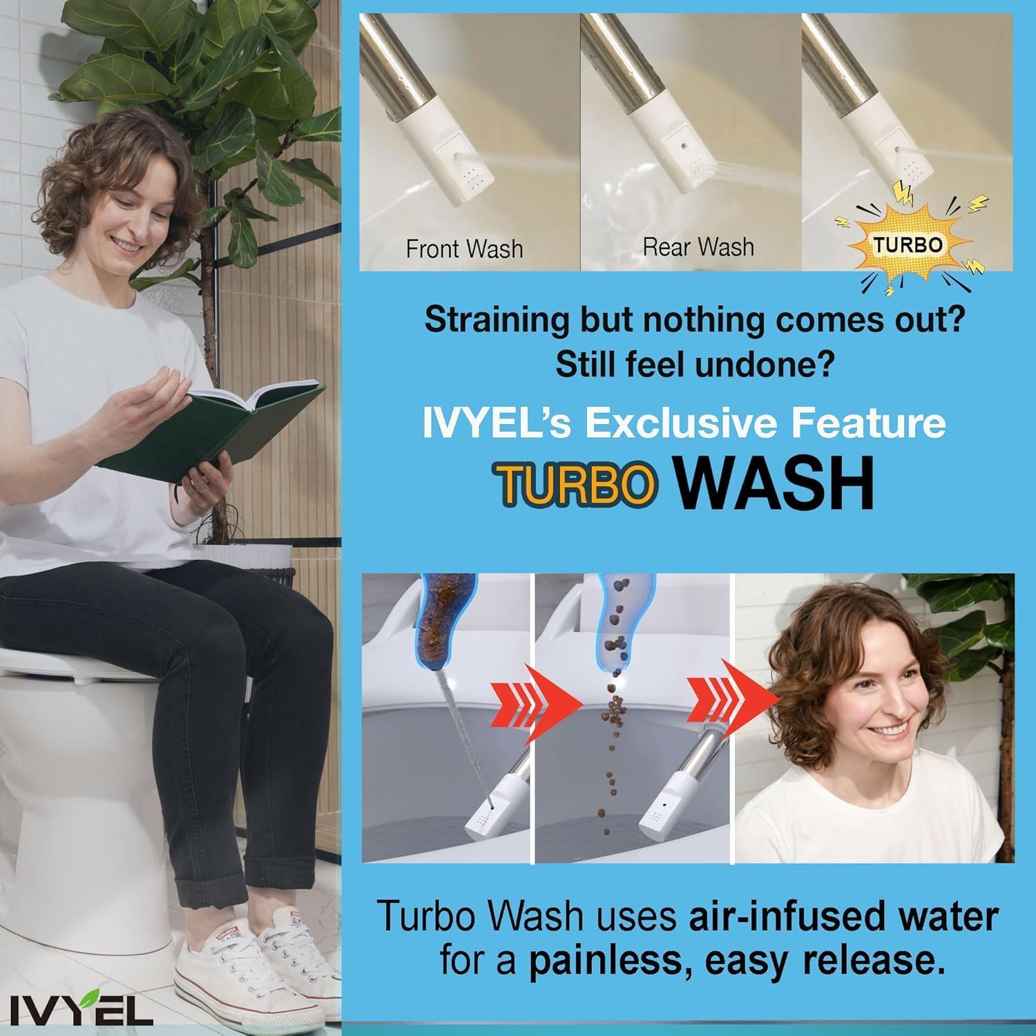 Electric Bidet Seat for Toilet, Round with Remote, Tankless Unlimited Heated Water, Stainless Steel Self-Cleaning Nozzle, Turbo Wash – Ivyel AP-7 REM