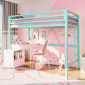 ikalido Metal Loft Bed Twin Size with Safety Guardrail and Ladder, No Box Spring Needed Space Saving Bedroom Furniture, Aqua Green