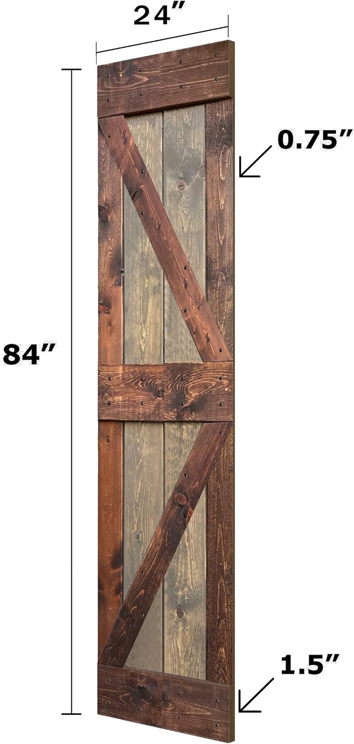 K Series 24in.X 84in. Brown/Walnut Finished DIY Solid Wood Interior Sliding Barn Door Slab (Hardware Kit NOT Included) - Assembly Needed