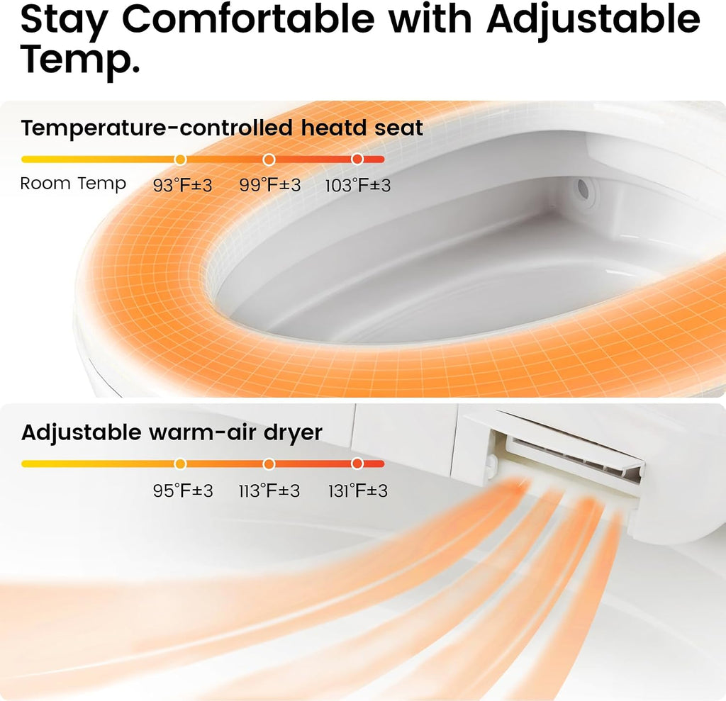 Smart Toilet with Built-in Bidet, One-Piece Bidet Toilet for Bathrooms, YA60 Bidet Toilet with Auto Flush, Kick Flush, Heated Seat, Warm Water and Dryer, Night Light, and Blackout Flush