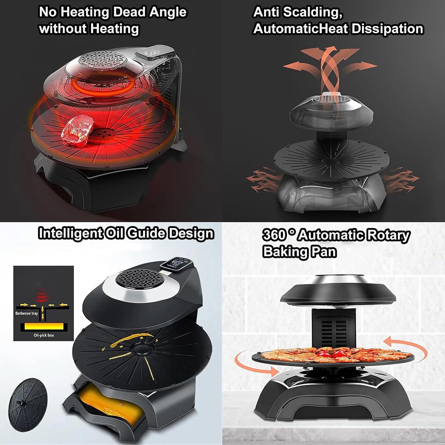 Electric Griddle with Removable Temperature Control，Electric Smokeless Indoor Grill Machine, 80-280°C Adjustable, 360° Automatic Rotation, Non-Stick, 1~80 Minutes, for Home, Dining Room
