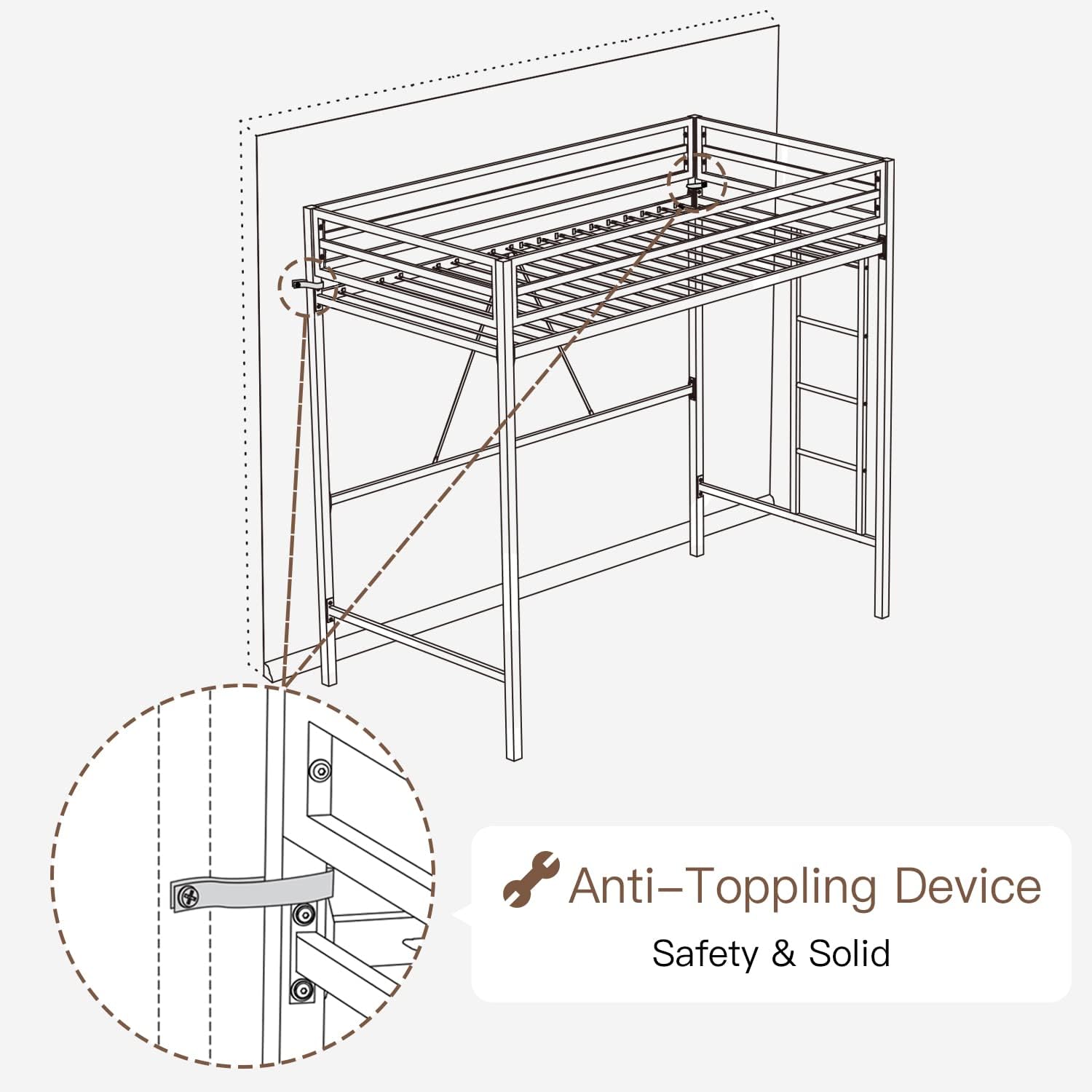 ikalido Metal Loft Bed Twin Size with Safety Guardrail and Ladder, No Box Spring Needed Space Saving Bedroom Furniture,Cream White