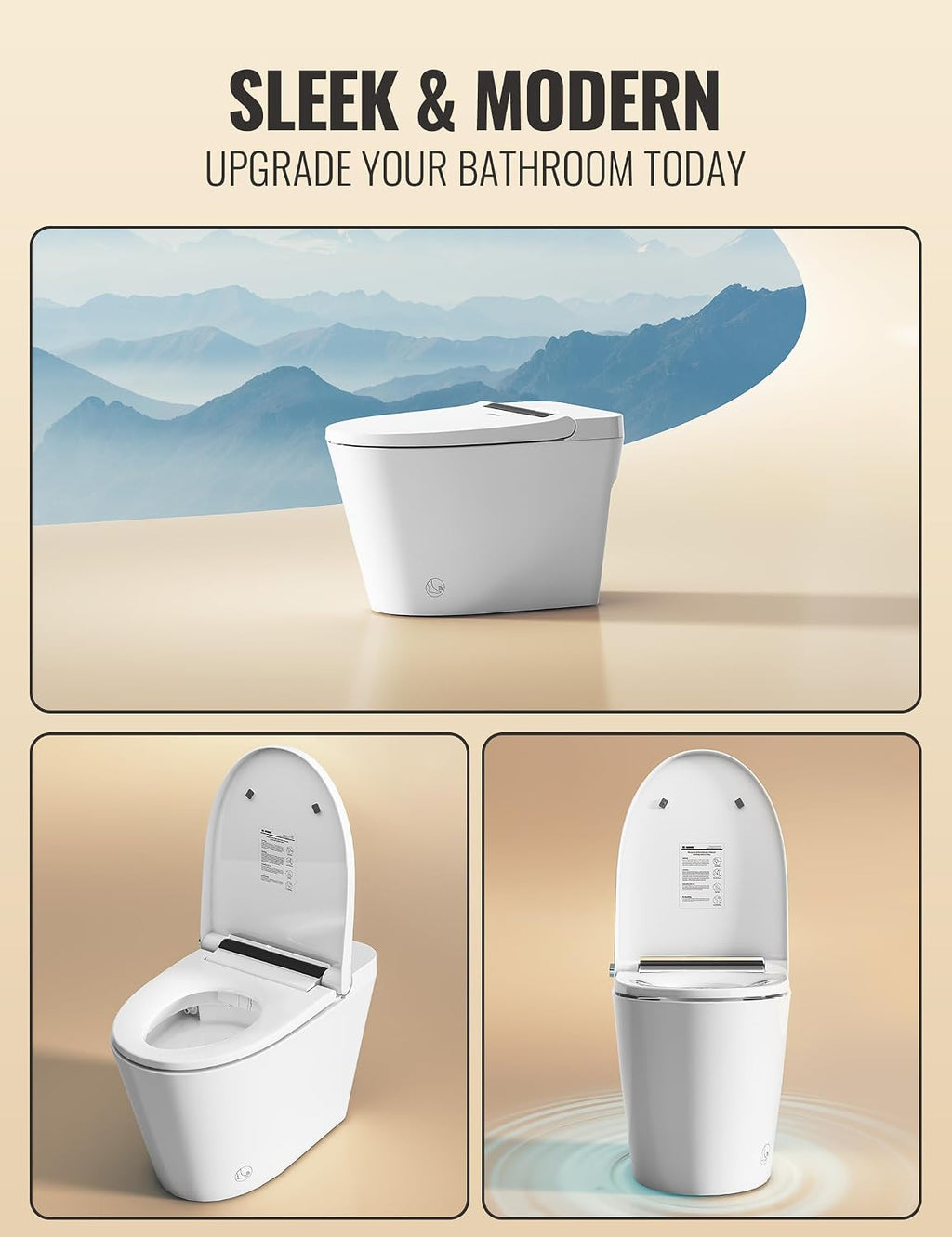 Smart Toilet with Bidet Built in, Luxury One Piece Elongated Bidet Toilet, Auto Open/Close/Flush, Foot Sensor Operation, Built-in Tank & Booster Pump, Heated Seat, Massage Wash, Night Light