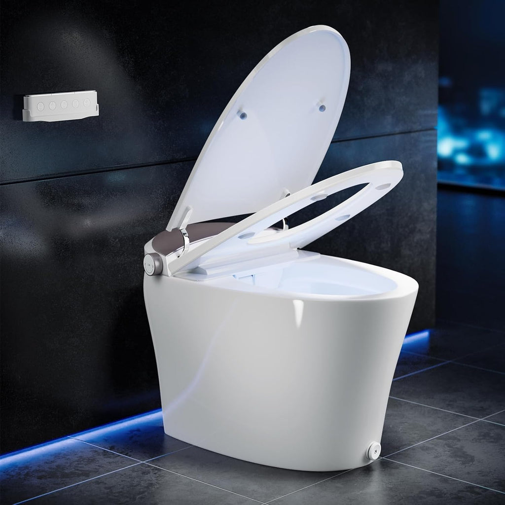 Giantex Smart Toilet, Elongated Bidet Toilet with Adjustable Heat, Dryer, Night Light, Auto Open/Close, Foot Sensor, 1.16 GPF Automatic/Blackout Flush, Remote/Side Knob, 1000 Gram MaP Flushing Score
