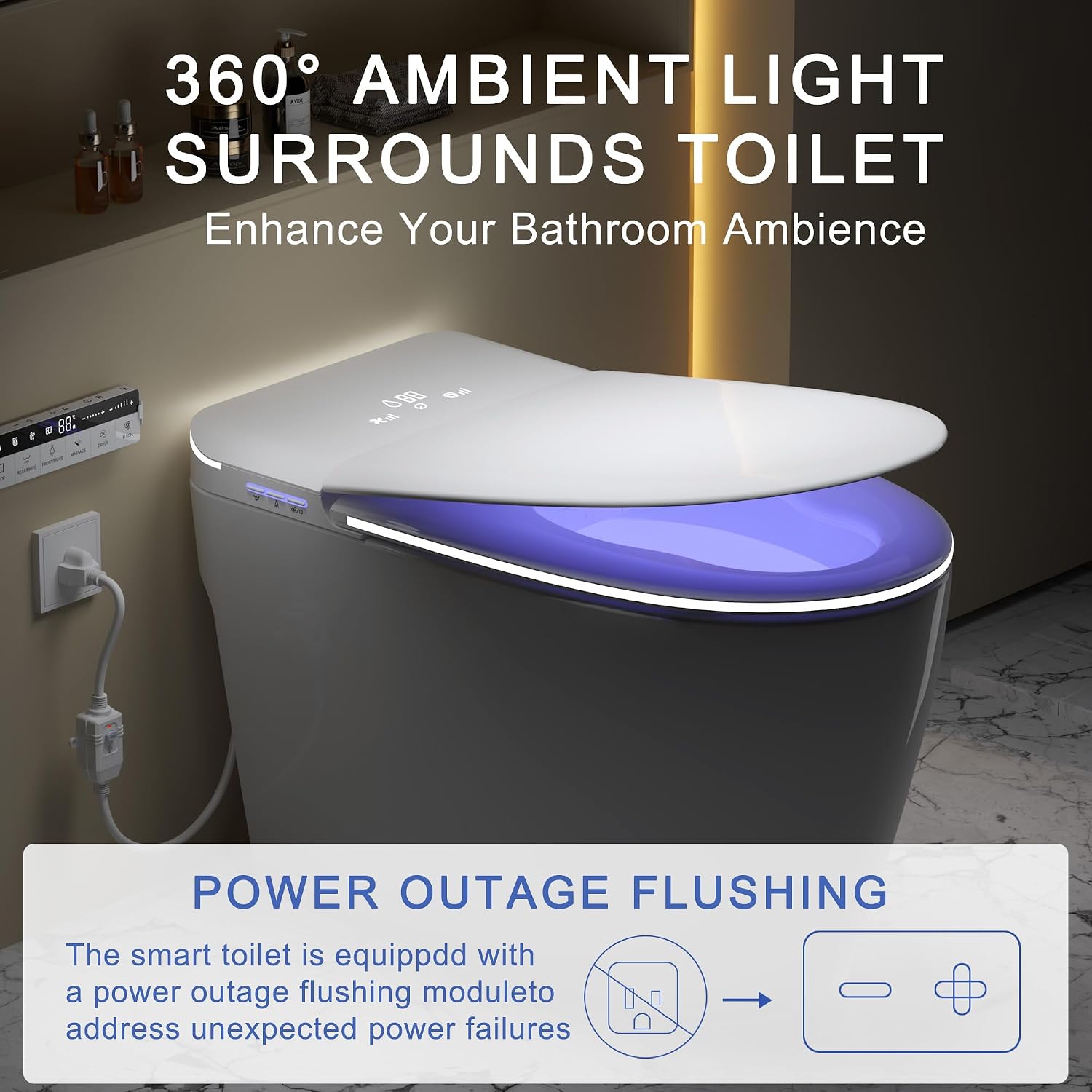 Smart Toilet with Built-in Foam Shield,One Piece Tankless Toilet with Powerful Flush and Auto-Open/Close Lid,Instant Warm Water Sprayer and Dryer Bidet,for Luxury Bathroom