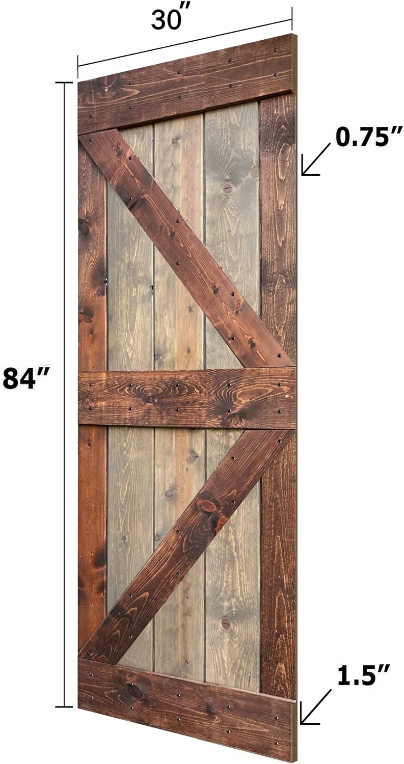 K Series 30in x 84in Brown/Walnut Finished DIY Solid Wood Interior Sliding Barn Door Slab (Hardware Kit NOT Included) - Assembly Needed